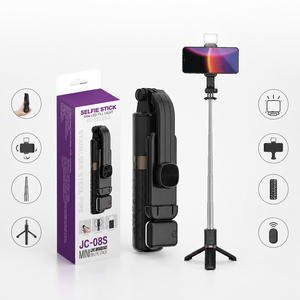 Mini Trípode JC-08S con Textura de Rejilla y Luz LED de Relleno, Palo Selfie de 775 mm con Mango de Acero Inoxidable de Tamaño de Bolsillo - Product Image 3