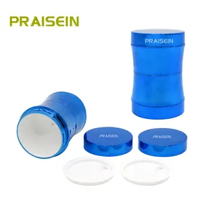 创意设计2合1面霜罐70克蓝色塑料早晚霜容器，圆形护肤罐包装