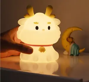 YIZHI lampu naga LED Mini, lentera hewan USB 7 warna silikon sentuh dapat diisi ulang untuk kamar anak-anak, lampu malam