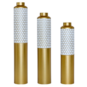 Set di 3 vasi decorativi in metallo, oro bianco, motivo esagonale, vasi da terra, 32,6 x 28,34 x 24 pollici di altezza, decorazioni moderne per la casa - Product Image 3