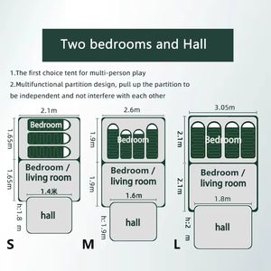 เต็นท์แคมป์ปิ้งสำหรับครอบครัวขนาดใหญ่กลางแจ้ง หลายประตู พร้อมหน้าต่างพาโนรามา แบ่งเป็น 3 <span class=keywords><strong>ห้อง</strong></span> มีหลังคาบังแดดแบบถอดได้ - Product Image 6