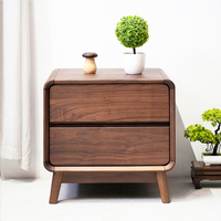 Table de chevet moderne en noyer noir d'Amérique du Nord avec 2 tiroirs, vente en gros directe d'usine, meubles de chambre à coucher en bois massif
