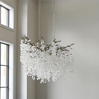 Lustre artisanal en forme de branche, en métal doré, avec pampilles en verre, luminaire suspendu personnalisé pour hall d'hôtel, restaurant, projet