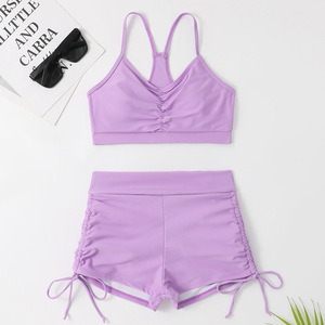 RUIQUWIN, conjunto de Bikini de cintura alta para mujer de verano, bañadores de cintura alta con cordón de Color sólido, ropa de playa transpirable - Product Image 3