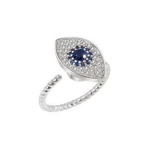 Anillo de ojo malvado turco para mujer y hombre, Gema de circonia cúbica azul, Diamante de imitación blanco, moda nueva