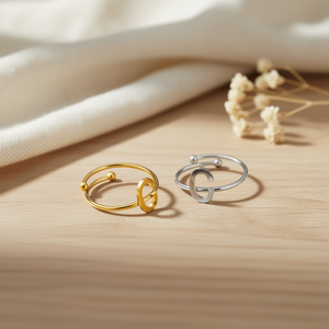 Anello alla Moda con Lettera C in Acciaio Inossidabile, Gioiello Unisex da Regalo - Product Image 2