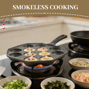 Poêle à Takoyaki en fonte à 12 trous, appareil à gaufres et grill japonais pour boulettes de poulpe - Product Image 4