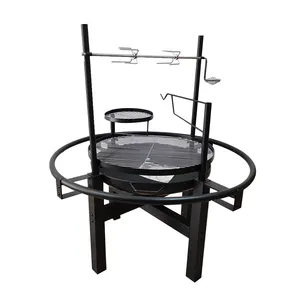 SEJR 5 In 1 Large Steel Wood Burning Fire Pit With Barbecue Roasting Grill Outdoor Backyard