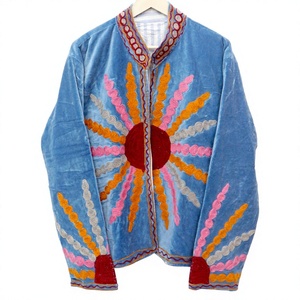 Multi Floral Embroidery Pattern <b>Velvet</b> <b>Jacket</b> Regular Sleeve Short Length Unisex Eco-Friendly Reversible Breathable Anti-Wrinkle - Product Image 1