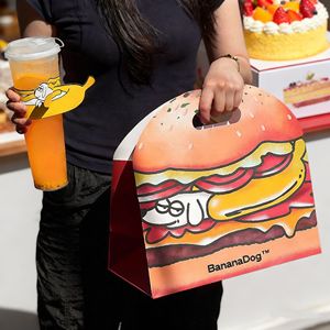 Sacs fourre-tout en papier imprimés motif chien <span class=keywords><strong>banane</strong></span> de dessin animé, poignée découpée, emballage cadeau jaune mignon pour snacks/pâtisseries - Product Image 2