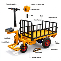 Camion porte-charge motorisé à plateau plat, directement de l'usine, avec siège et cage en treillis métallique pour le transport sur chantiers et dans les centres de jardinage