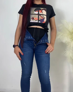 Trainer interno Fajas per la <span class=keywords><strong>vita</strong></span> da donna-glutlift pantaloni Skinny <span class=keywords><strong>Jeans</strong></span> semplici da donna a <span class=keywords><strong>vita</strong></span> alta tinta unita in Denim a maglia dritta - Product Image 2