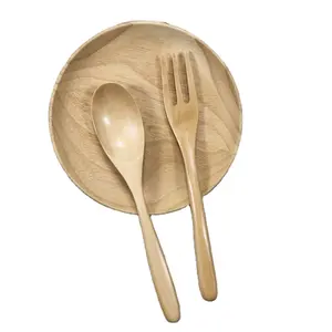 可重复使用的木勺叉和筷子餐具套装带绳的长柄木质餐具