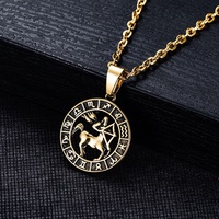Collier pendentif zodiaque tendance rétro personnalisé en gros, chaîne à maillons, bijoux en acier inoxydable pour hommes et femmes, plaqué or 18 carats