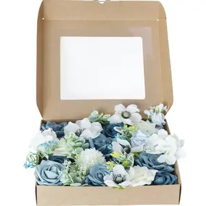 Seizoen Hoge Kwaliteit Zijden Bloemen Arrangement Blauwe Roos Hoofd Doos Set Voor Diy Bruiloft Centerpieces Stof Bloemen Hoofd