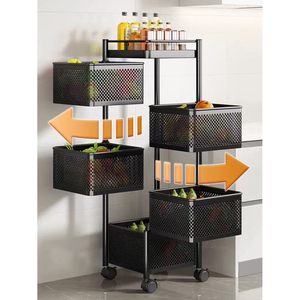 Metal Household Kitchen Organizer <strong>Storage</strong> Rack with Rotating Moving Stand for Fruit <strong>Vegetable</strong> <strong>Storage</strong> - Product Image 3
