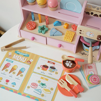 Juego de Juguetes de Madera para Heladería y Cafetería, Accesorios de Juego de Imitación, Juego de Roles Educativo, Regalo para Niños y Niñas