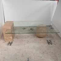 Meubles de salon modernes de luxe, table basse en marbre, base en travertin, forme rectangulaire, meubles en verre et pierre