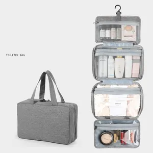 折叠式旅行包，带跨国层挂钩，轻质设计，尼龙化妆品，容量巨大，适合户外手提行李箱