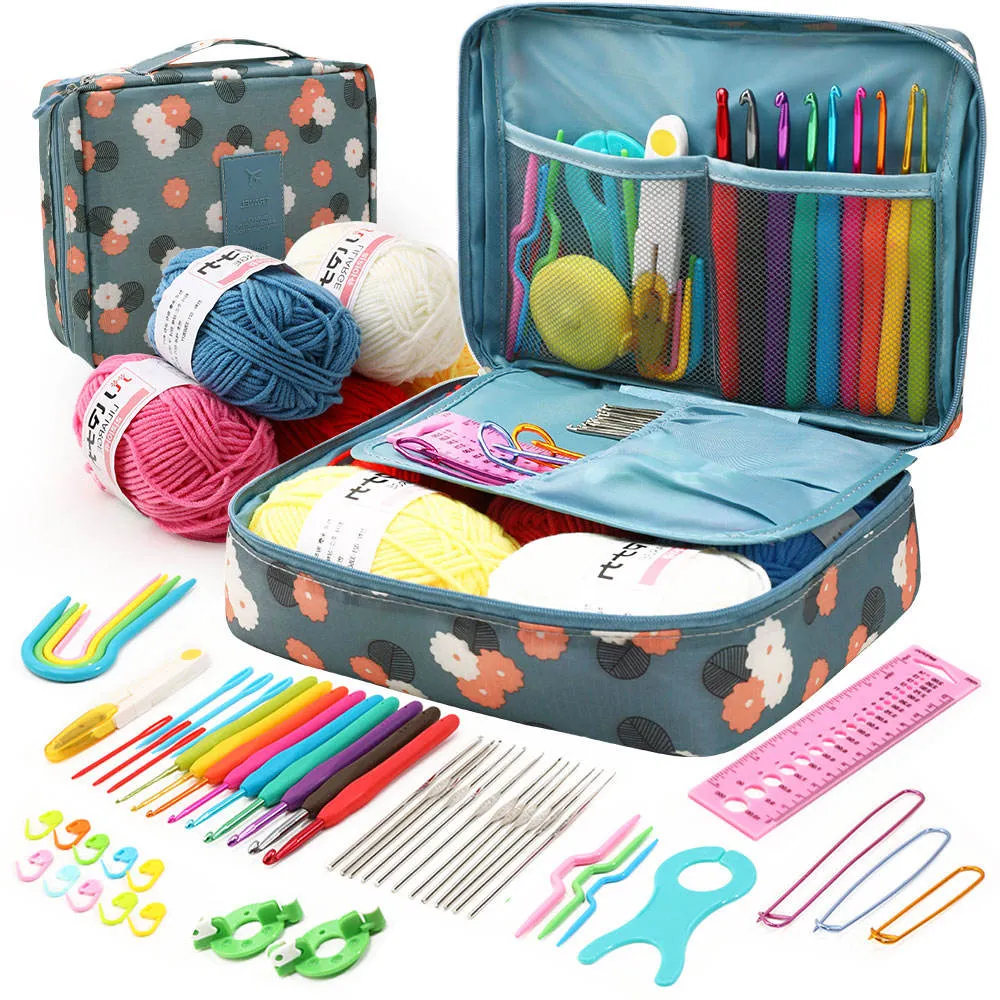 Kit complet de crochets pour adultes débutants kit de crochet avec sac d'accessoires en fil
