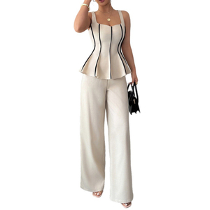 Ensembles assortis sans manches, hauts à volants, streetwear Y2K, pantalon long élégant à jambes larges, taille haute, ensembles deux pièces pour femmes - Product Image 6
