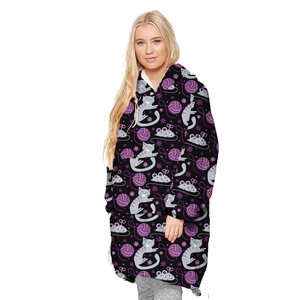 Gato gatito caras con gafas calabaza Boo en tela de araña Halloween usable de gran tamaño invierno cálido Sudadera con capucha manta sudadera - Product Image 3