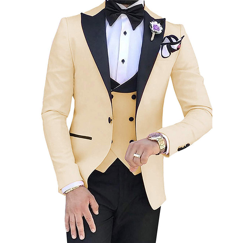 Terno de casamento masculino alfaiate 2023, roupa de noivo para homens clássicos 3 peças (blazer + calça + colete + laço)