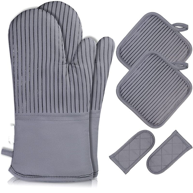 Guanti Da Forno E Presine Set 4 Pezzi - Resistente Al Calore 300°C - Foto 3