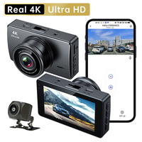 Caméra embarquée 4K double objectif avec écran IPS 3'' pour enregistrement avant/arrière, Wi-Fi, fixation par ventouse, vision nocturne, capteur de gravité et grand angle 170°
