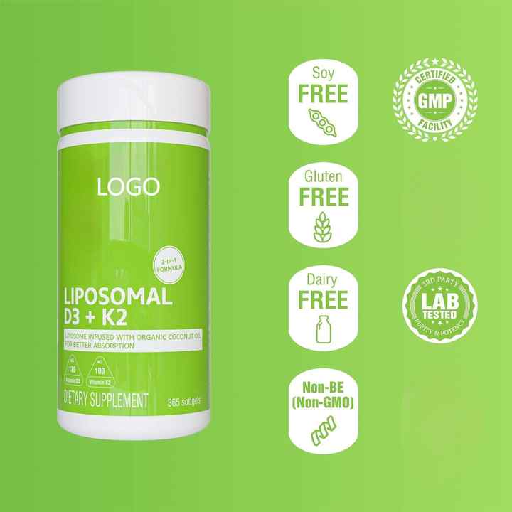 Liposomal D3 & K2 MK-7Supplies 5000 IU 125 mcg Vitamin D3 and 100