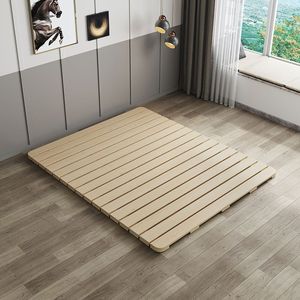 Cadre de lit pliant en bois massif à lattes 1,5x1,8, plateforme au design minimaliste, respirant, résistant à l'humidité, avec support lombaire, lit tatami - Product Image 1
