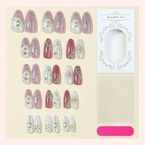 30 faux ongles à presser longs, motif Constellation Lion, effet œil de chat, dégradé jaune, feuille d'or, respectueux de la peau, festifs, vente en gros - Product Image 2
