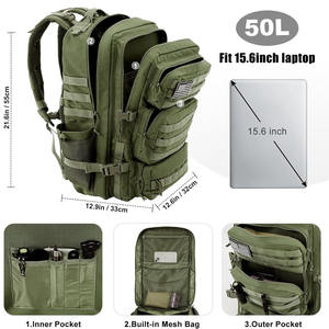 Sac à dos tactique 3P personnalisé, nouveau design, vente chaude, 35L 50L, vert, pour voyage, sports de plein air, escalade - Product Image 4