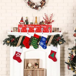 Wooden Box <b>Rack</b> With Stocking Hooks For Christmas Decorations Single Layer Classic Style Home Display Shelf - Product Image 4