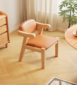 Chaise de salon scandinave moderne, structure en bois, siège en cuir PU, dossier solide, design ergonomique, mobilier de maison - Product Image 5