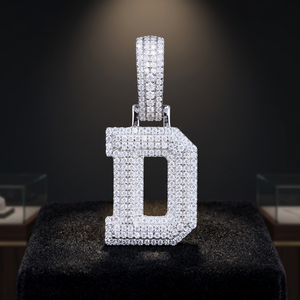Pendentif de luxe en moissanite lettre D, en argent 925, micro-pavé, taille ronde, unisexe, pour soirée, plaqué or rose, breloque hip-hop - Product Image 1
