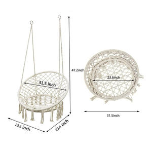 मैक्रेम स्विंग अंडे की कुर्सी-एकल सीटर हैमक प्राकृतिक कपास रस्सी के साथ - Product Image 2