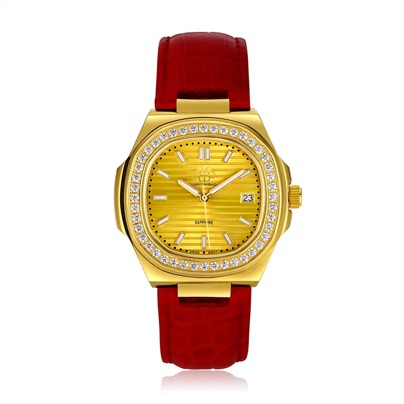 Factory Customized Luxury Watch Leather Wristband Gold Plated Case Ladies Watch