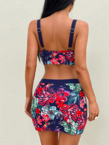 Traje <span class=keywords><strong>de</strong></span> Baño <span class=keywords><strong>de</strong></span> Tres Piezas con Estampado <span class=keywords><strong>de</strong></span> Hibisco Minimalista Personalizado, con Falda Contorneada, para <span class=keywords><strong>Vacaciones</strong></span> en la Costa del Pacífico <span class=keywords><strong>de</strong></span> Zanzíbar - Product Image 2