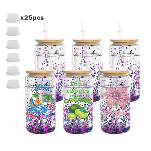 Chúng tôi kho 16oz Tumblers đôi tường Jar thăng hoa rõ ràng có thể pred-khoan lỗ quả cầu tuyết với nắp tre và nhựa rơm - Product Image 3