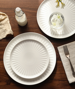 <b>White</b> Embossed Porcelain Plate <b>Set</b>, 3 Sizes Round Ceramic <b>Dinner</b> Plates with Radial Texture for Kitchen & Restaurant - Product Image 5