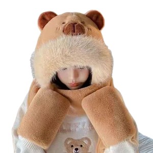 <b>Cute</b> Winter Fleece Hat With Ear Flaps For Girls Adjustable Head Circumference Warm Neck Protector Foldable Balaclava - Product Image 4