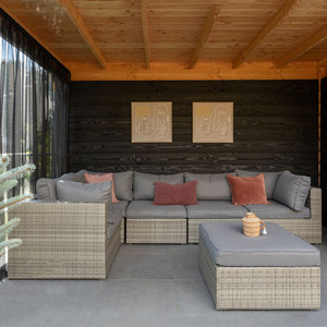 Sofá Seccional Moderno y Sencillo en Forma de L para <span class=keywords><strong>Terraza</strong></span>, Sofá de Jardín de Mimbre y Ratán para Exteriores con Otomanas - Product Image 2