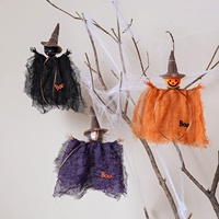Décoration suspendue en maille pour Halloween, motif chat noir et citrouille, en tissu satiné