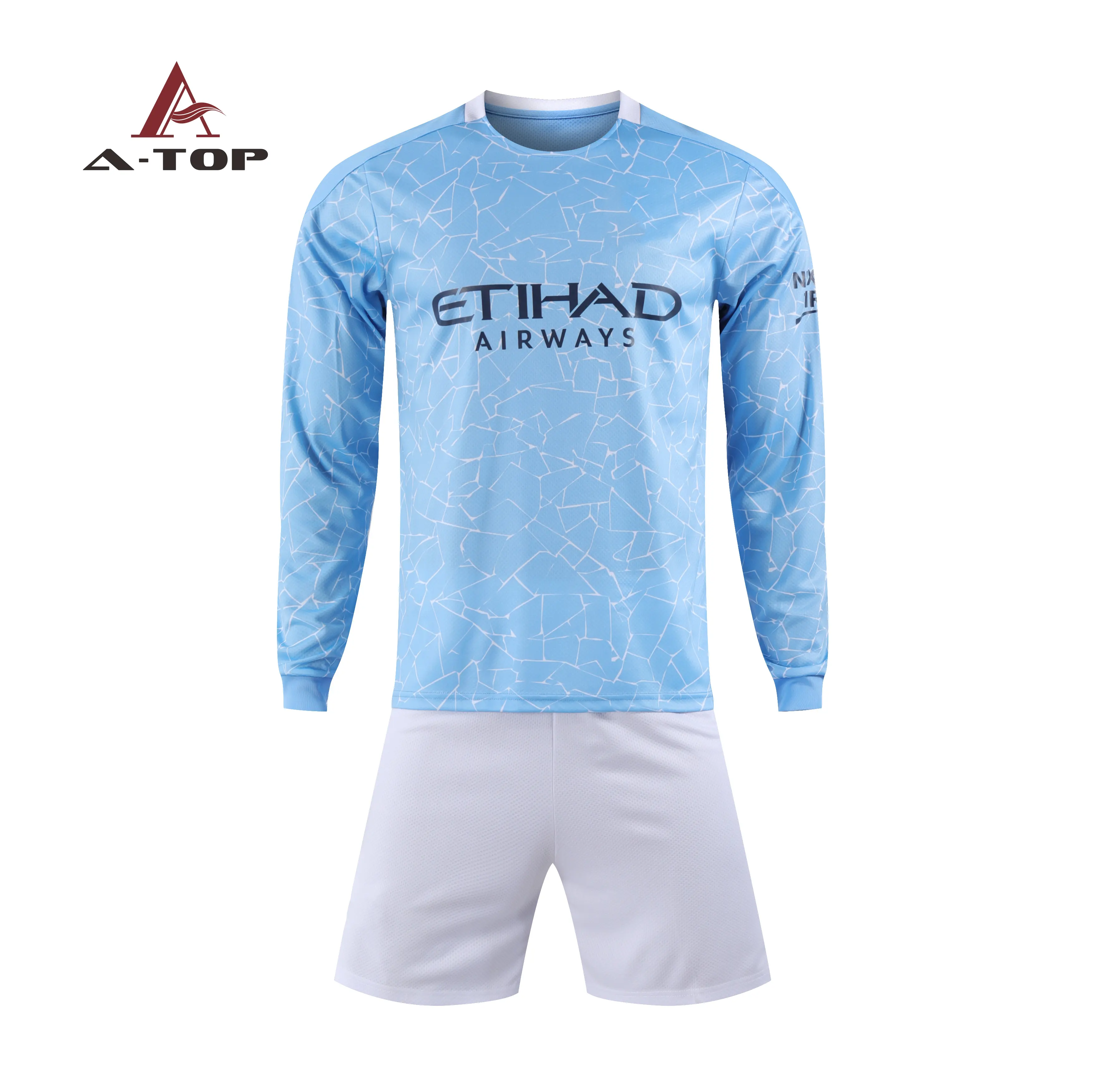 20-21 Wholesale 100% Polyester Football team Man ches ter City S-4XL home Long Sleeve football uniform Club Soccer Jersey set