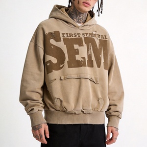 Sudadera con capucha unisex de algodón grueso, estilo streetwear, con hombros caídos, corte holgado y extragrande, con estampado personalizado, lavado ácido y efecto desgastado - Product Image 1