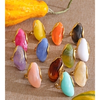 Bague ajustable tendance Y2K en acier inoxydable plaqué or avec résine multicolore, style 6835
