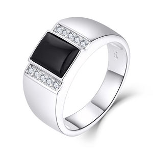 Anillo de Plata de Ley 925 con Piedra de Ónix Negro Rectangular Único, Personalizado con Resina y Cenizas, para <span class=keywords><strong>Hombre</strong></span> - Product Image 1