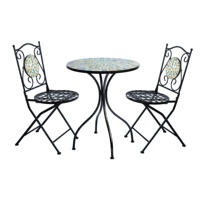 Ensemble de bistrot en mosaïque, 3 pièces, Table à manger et chaise en pierre, fait à la main, style Royal