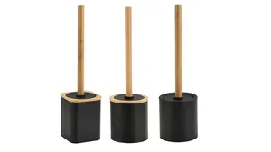 Европейская круглая черная Роскошная силиконовая щетка для унитаза с длинной бамбуковой ручкой